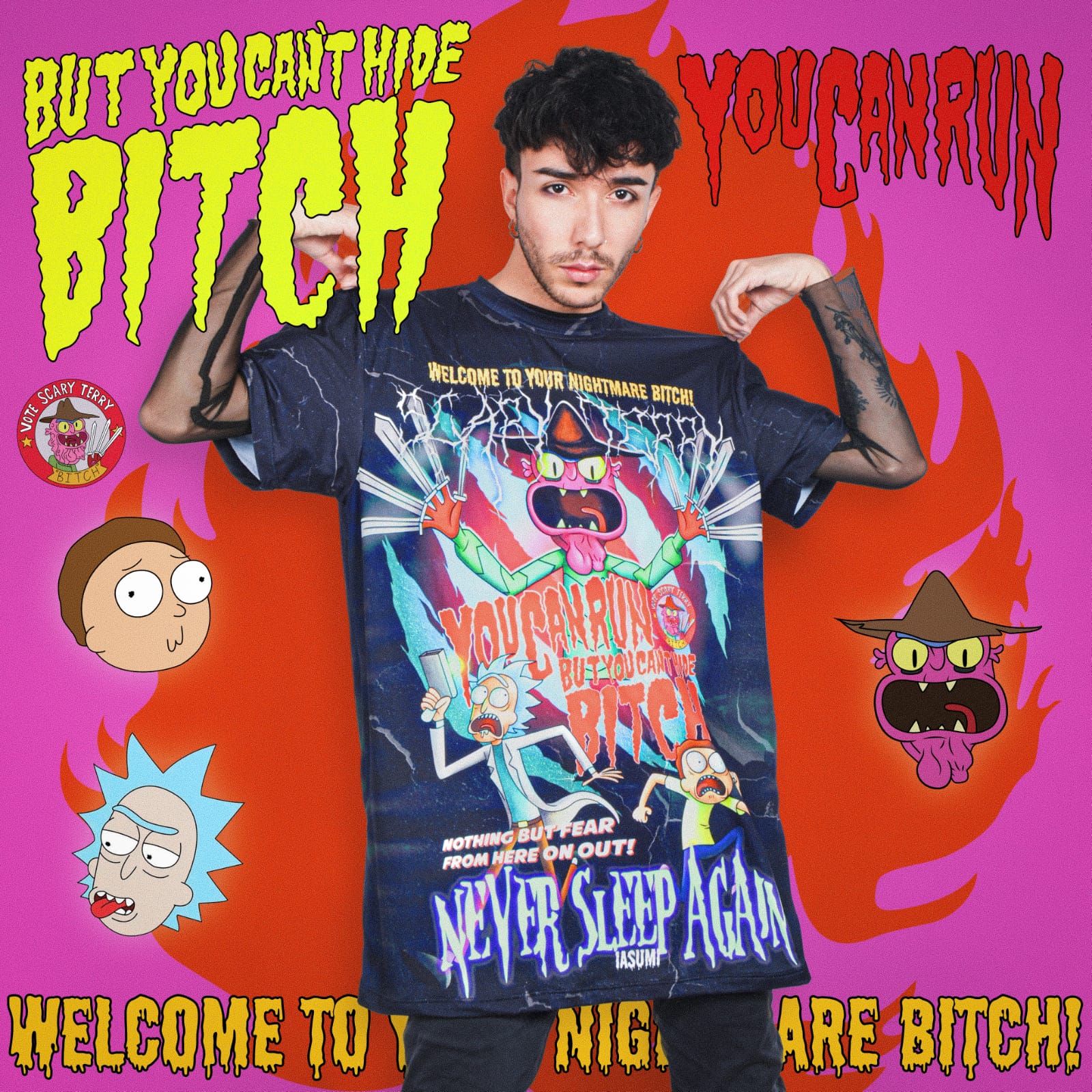 Camiseta Sublim Rick & Morty - Can't Hide Bi*ch